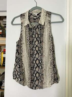 Joie Branka Snakeskin Print Sleeveless Button-Down Top